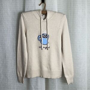Life is Good S Ivory White Blue Tan Hot Marshmallow Chocolate Hooded Sweater